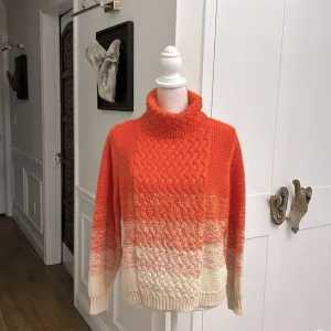 525 America Womens Knit Ombre Sweater Turtleneck Orange Cream Size M 100% Cotton