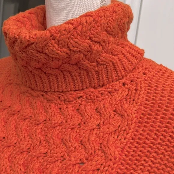 525 America Womens Knit Ombre Sweater Turtleneck Orange Cream Size M 100% Cotton