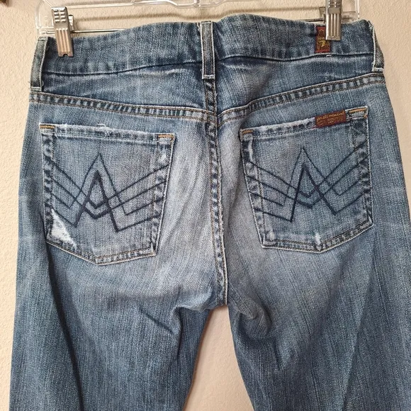 7 For All Mankind A Pocket  Bootcut Low Rise Distressed Womens Jeans Size 28x34