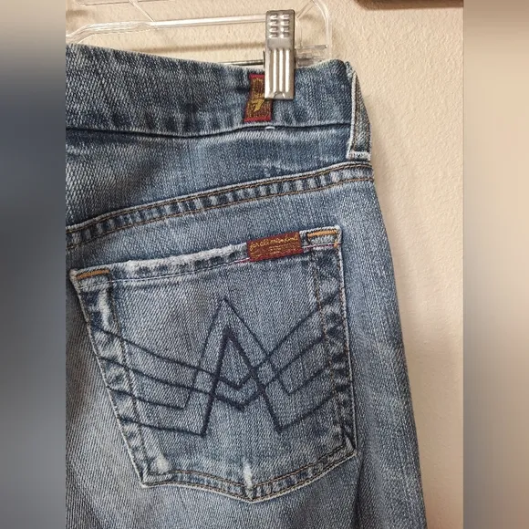 7 For All Mankind A Pocket  Bootcut Low Rise Distressed Womens Jeans Size 28x34