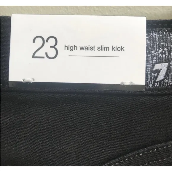 7 For All Mankind Jet Black Piped High Waist Slim Kick Crop Jeans
