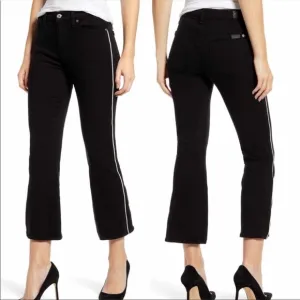7 For All Mankind Jet Black Piped High Waist Slim Kick Crop Jeans