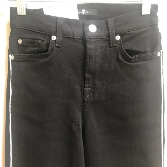 7 For All Mankind Jet Black Piped High Waist Slim Kick Crop Jeans
