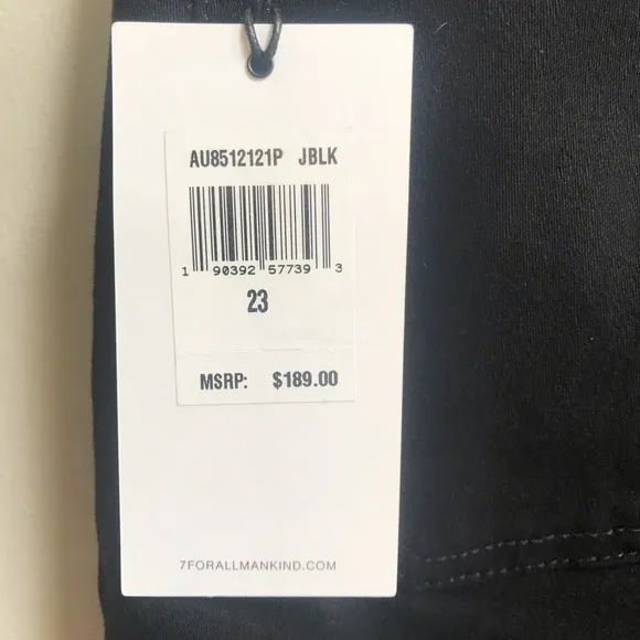 7 For All Mankind Jet Black Piped High Waist Slim Kick Crop Jeans