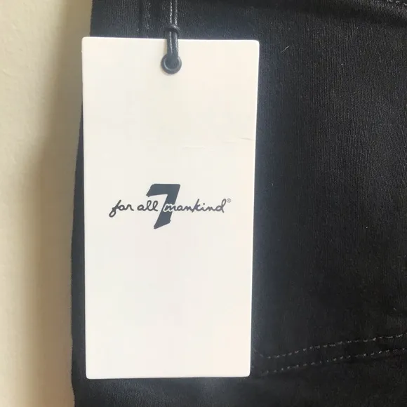 7 For All Mankind Jet Black Piped High Waist Slim Kick Crop Jeans