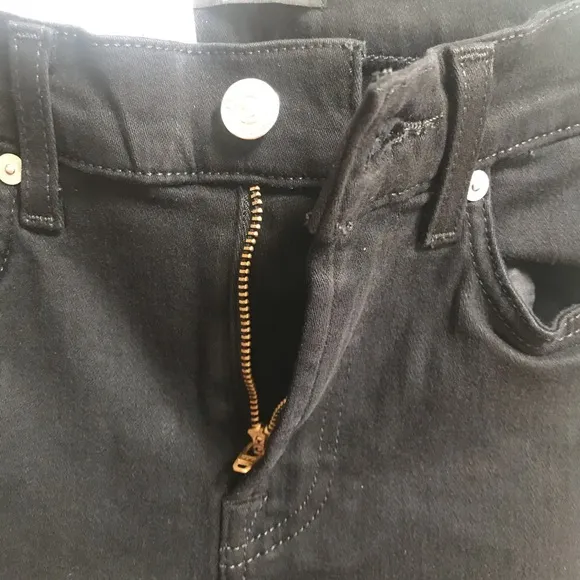 7 For All Mankind Jet Black Piped High Waist Slim Kick Crop Jeans