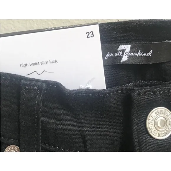 7 For All Mankind Jet Black Piped High Waist Slim Kick Crop Jeans