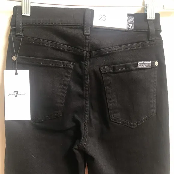 7 For All Mankind Jet Black Piped High Waist Slim Kick Crop Jeans
