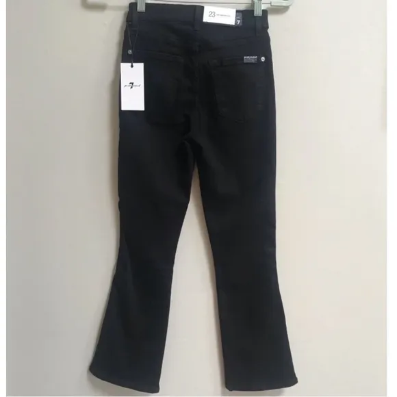 7 For All Mankind Jet Black Piped High Waist Slim Kick Crop Jeans
