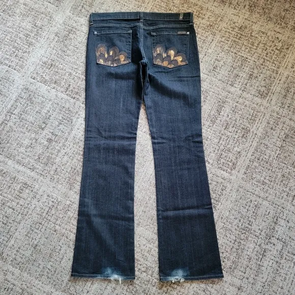 7 For All Mankind Low Rise Tall Full Length Inseam Distressed Bootcut Jeans 31
