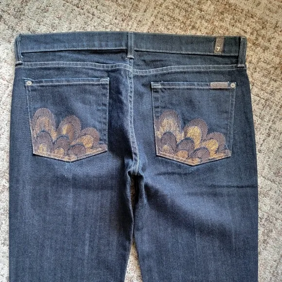 7 For All Mankind Low Rise Tall Full Length Inseam Distressed Bootcut Jeans 31