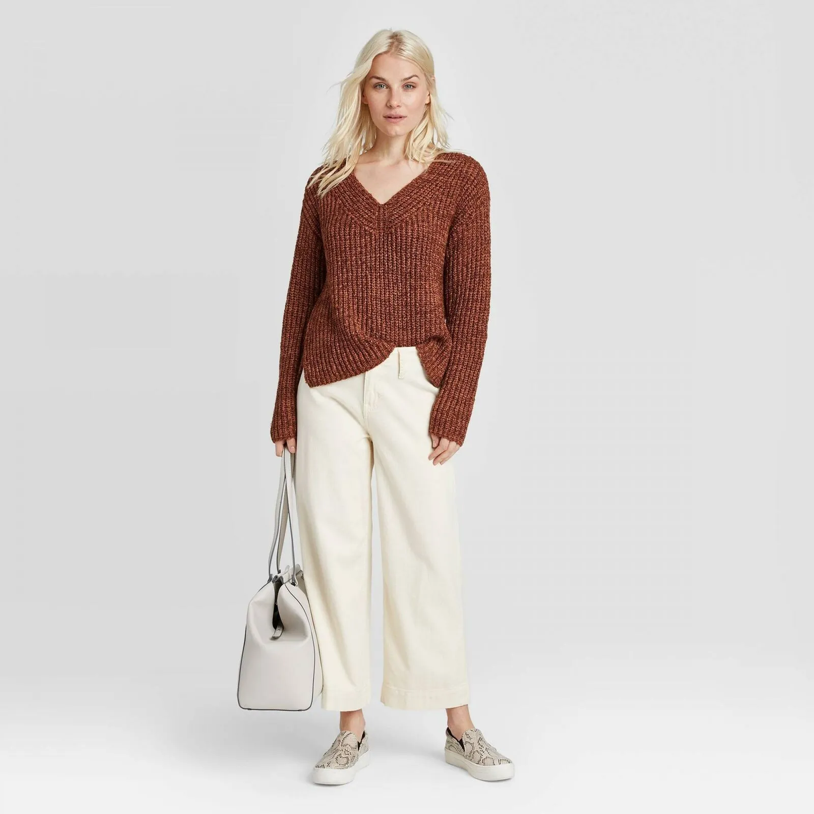 A New Day Women's Symmetrical Rib Knit V-Neck Pullover Sweater