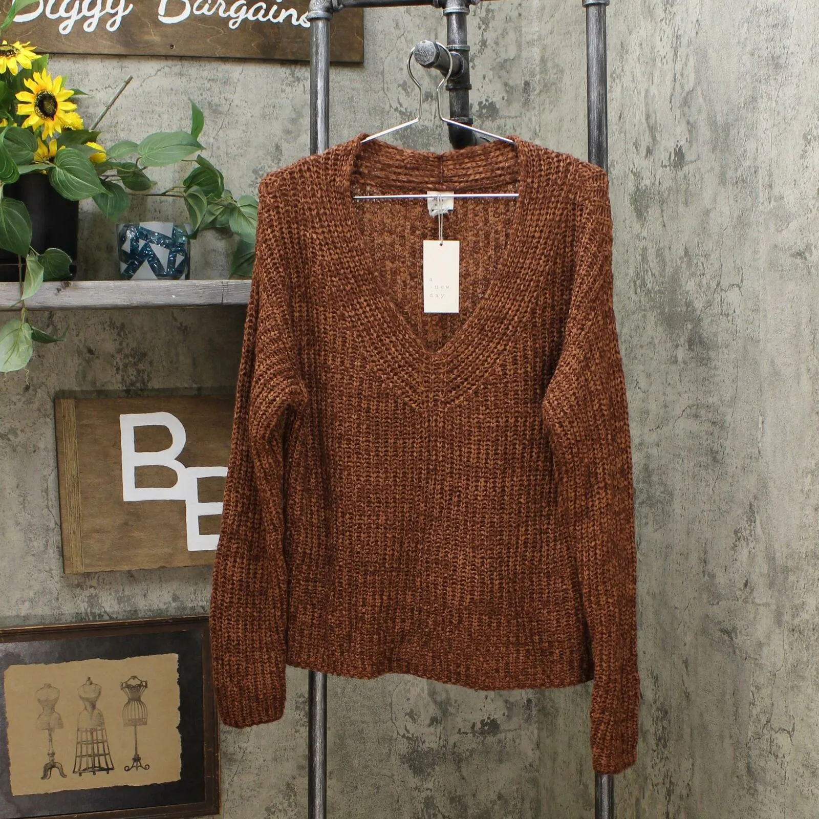 A New Day Women's Symmetrical Rib Knit V-Neck Pullover Sweater