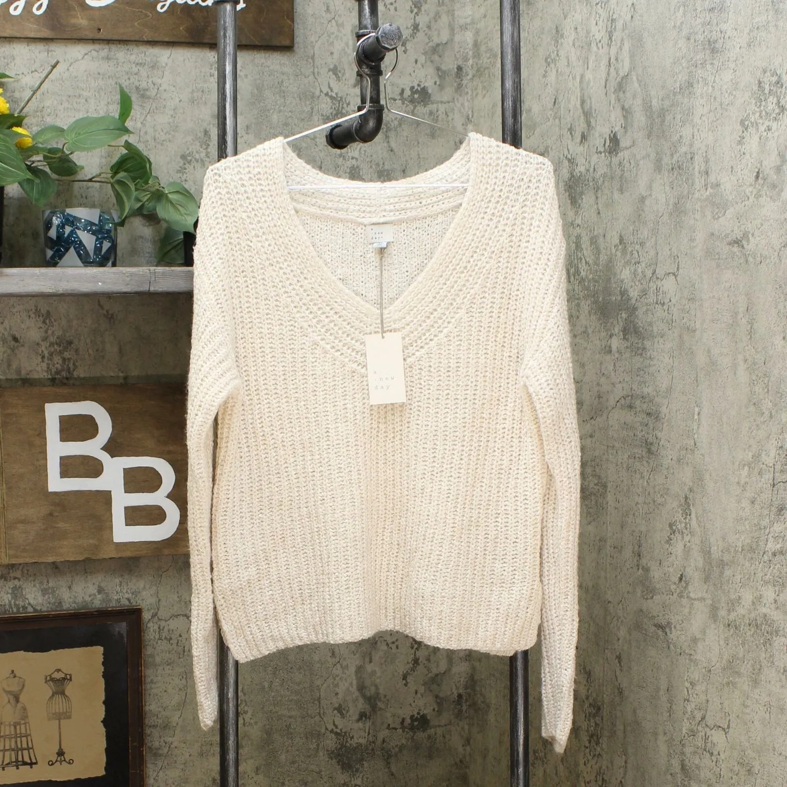 A New Day Women's Symmetrical Rib Knit V-Neck Pullover Sweater