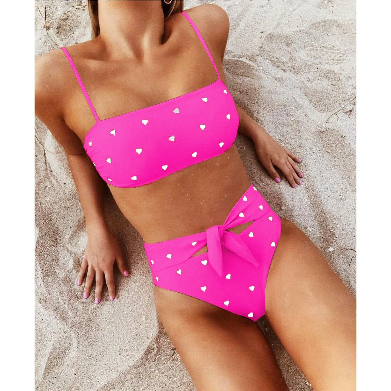 American tube top peach heart pants button-down bikini