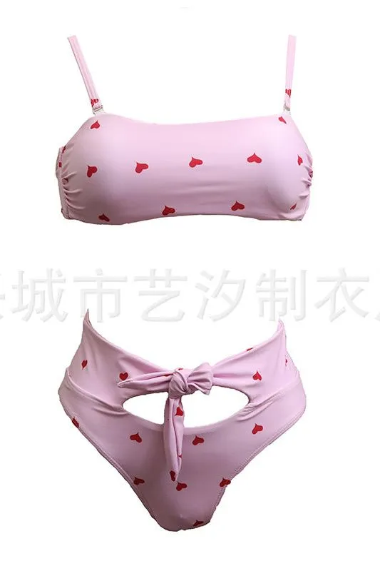American tube top peach heart pants button-down bikini