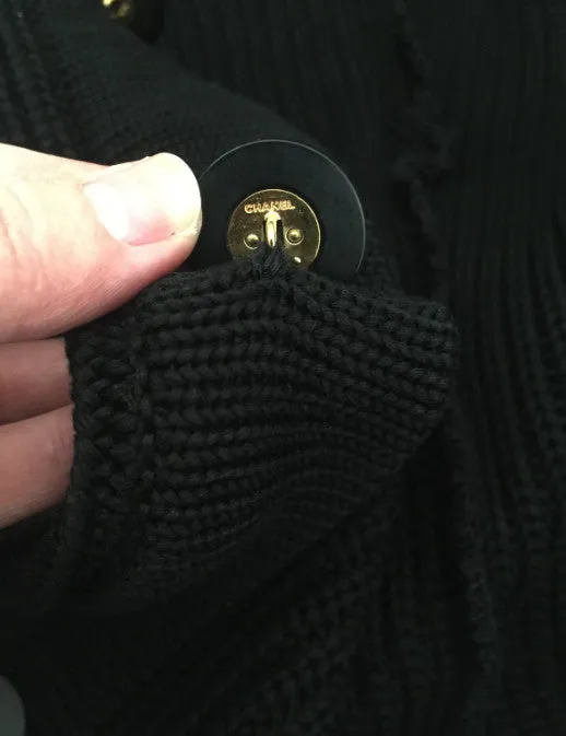 Authentic Chanel Classic Black Wool Blend Cardigan Sweater Jacket Size 36