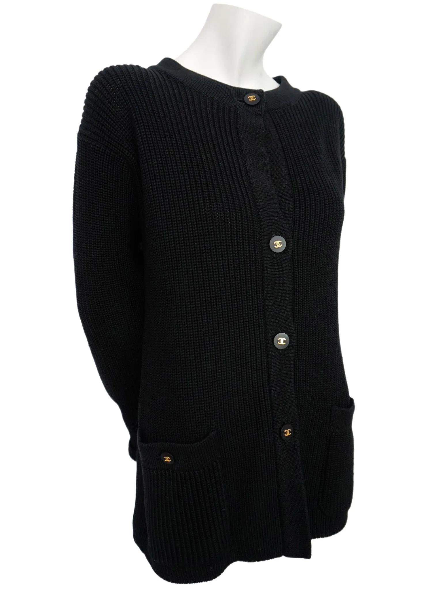 Authentic Chanel Classic Black Wool Blend Cardigan Sweater Jacket Size 36