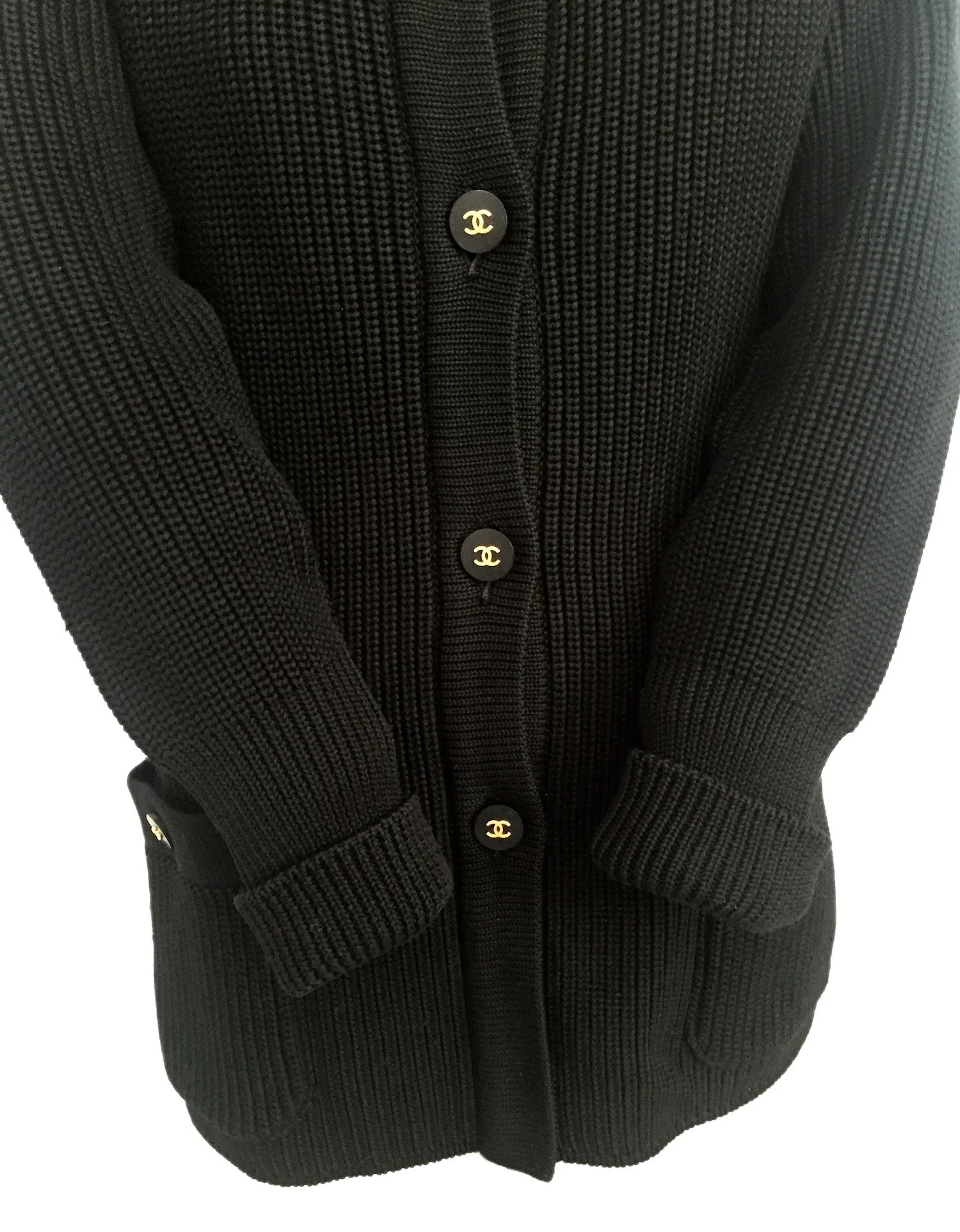 Authentic Chanel Classic Black Wool Blend Cardigan Sweater Jacket Size 36