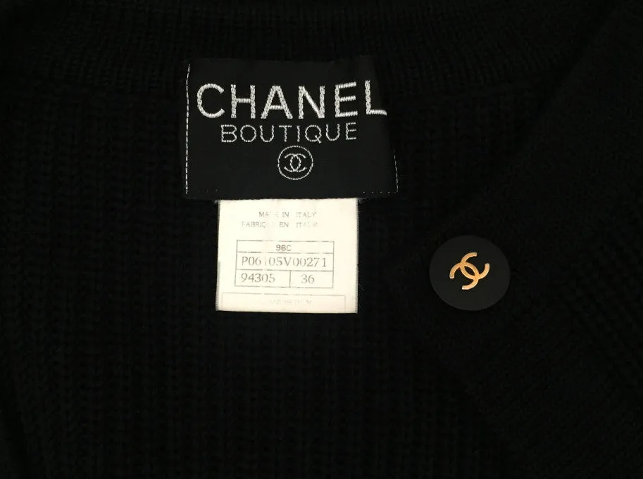 Authentic Chanel Classic Black Wool Blend Cardigan Sweater Jacket Size 36