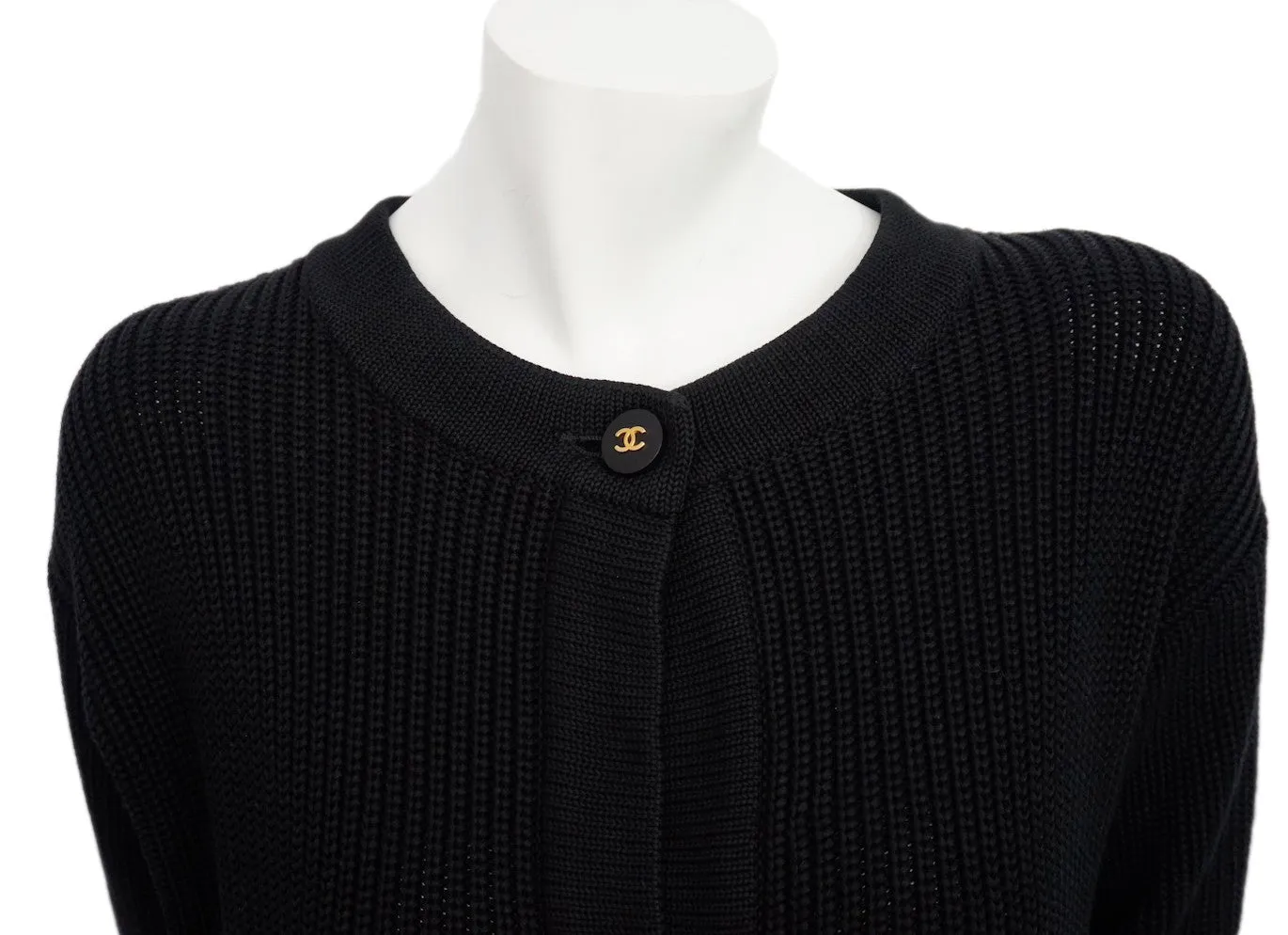 Authentic Chanel Classic Black Wool Blend Cardigan Sweater Jacket Size 36