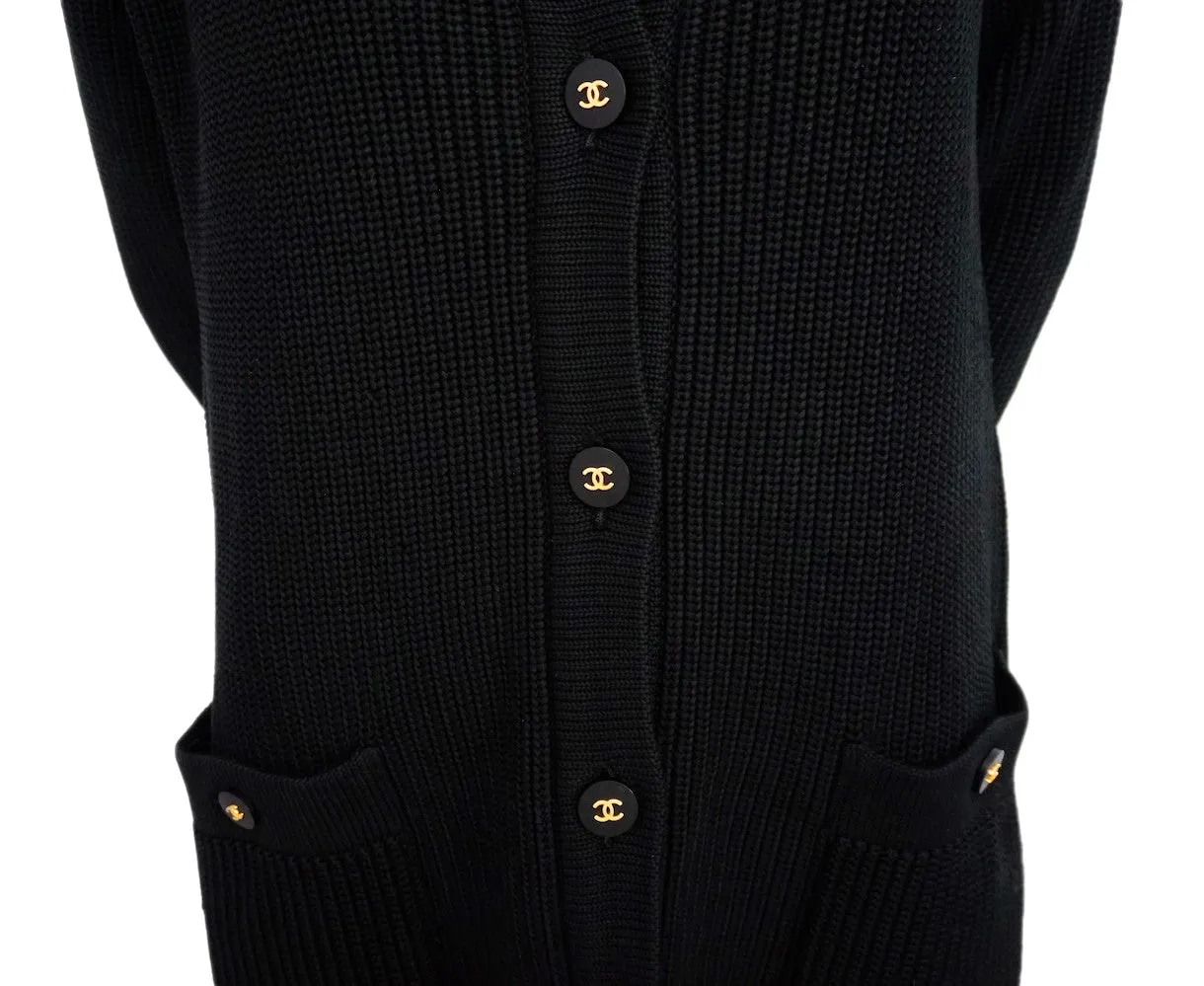 Authentic Chanel Classic Black Wool Blend Cardigan Sweater Jacket Size 36