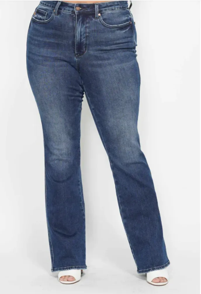 Back Pocket Embroidered Bootcut Jeans - Tummy Control