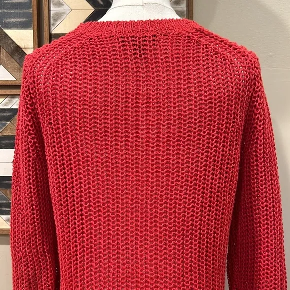 Banana Republic 100% Linen Chunky Knit V-Neck Sweater Red Small