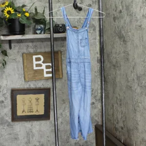 Bebe Girls Distressed Lightweight Lyocell Chambray Overalls Blue S(7-8)
