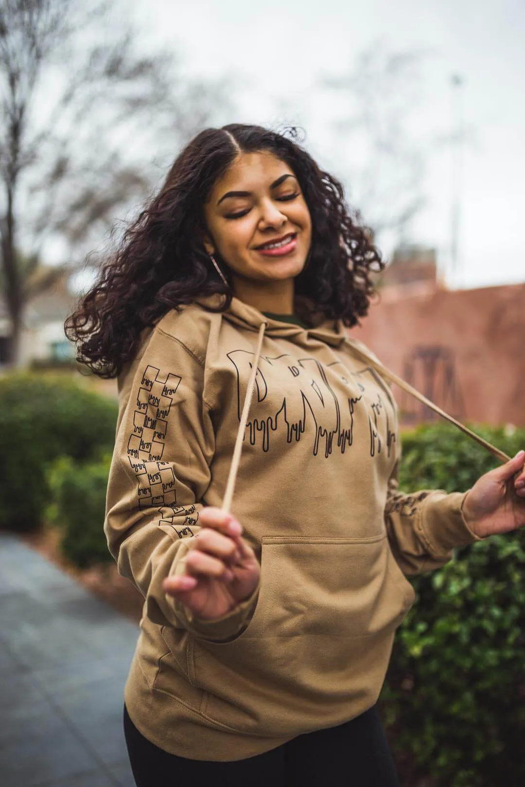 Black Drippin Outline | Caramel Hoodie (Outline Checkered Drippin Sleeves)