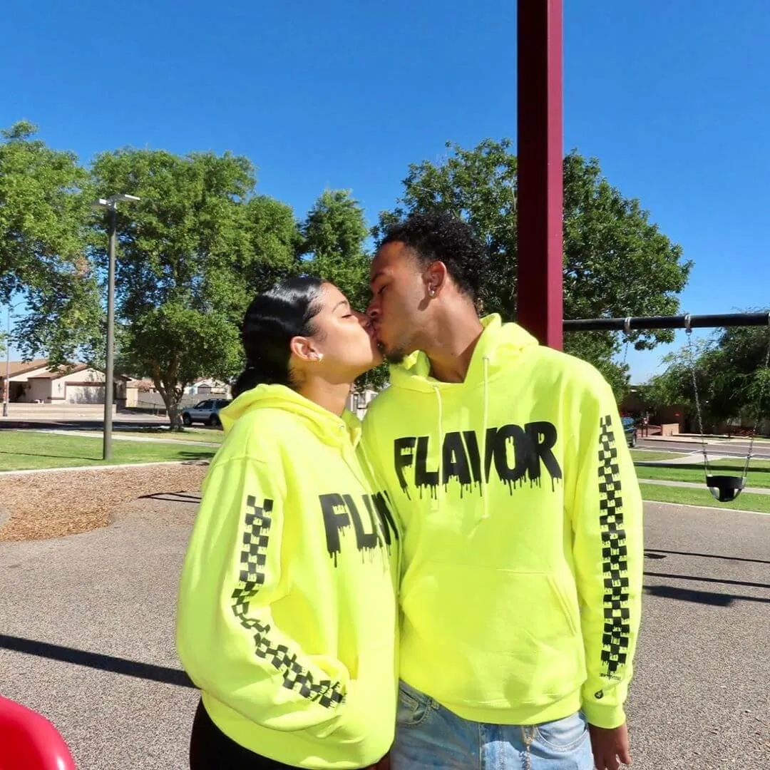 Black Flavor | Neon Yellow Hoodie (Solid Checkered Drippin Sleeves)