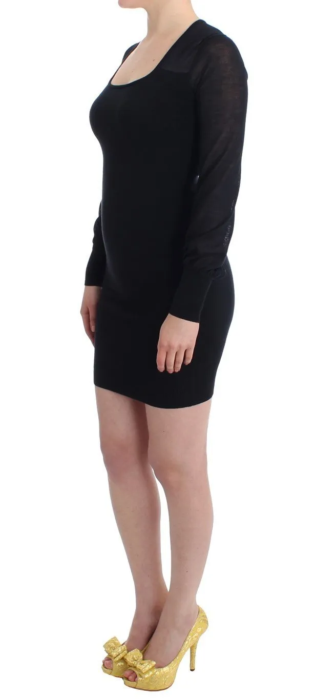 Black Longsleeved Knitted Sweater Dress