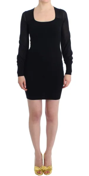 Black Longsleeved Knitted Sweater Dress