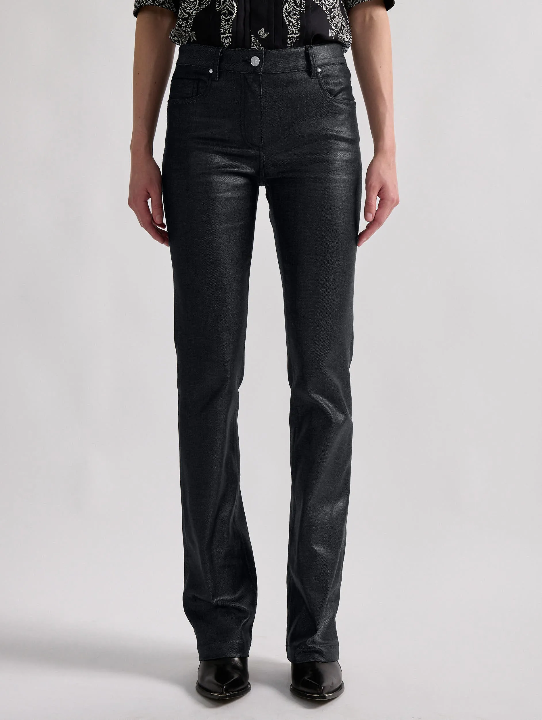 Black resin denim 5-pocket straight fit jeans