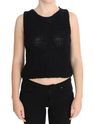 Blue Cotton Knitted Sleeveless Sweater