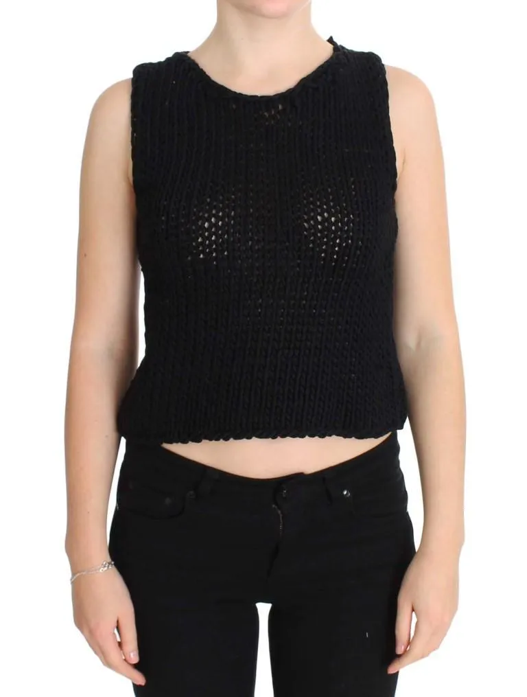 Blue Cotton Knitted Sleeveless Sweater