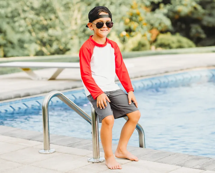 Boys UPF 50  Soft Stretch Below the Knee Swim Board Shorts | Royal