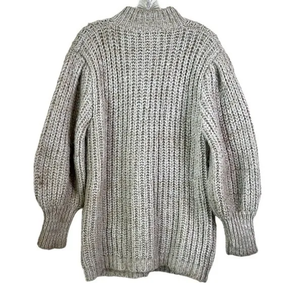 Bramble Lane Vintage Chunky Puff Sleeve Knit Granny Cardigan Oatmeal Size M