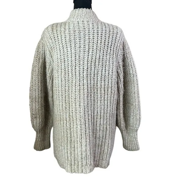 Bramble Lane Vintage Chunky Puff Sleeve Knit Granny Cardigan Oatmeal Size M
