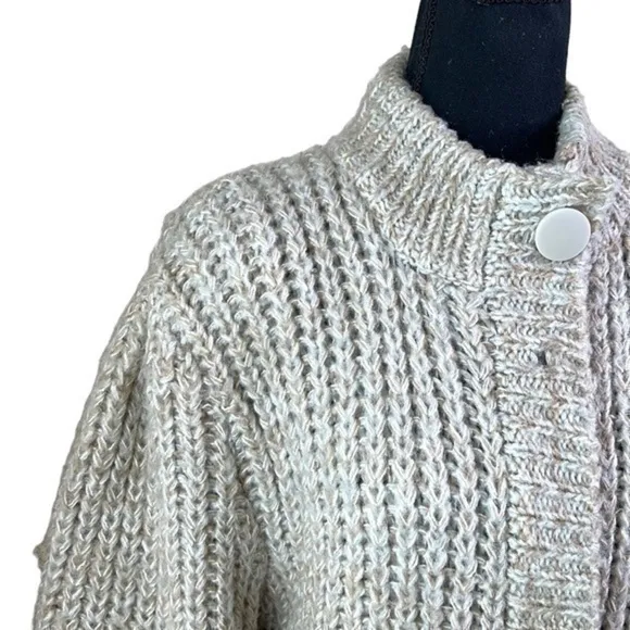 Bramble Lane Vintage Chunky Puff Sleeve Knit Granny Cardigan Oatmeal Size M
