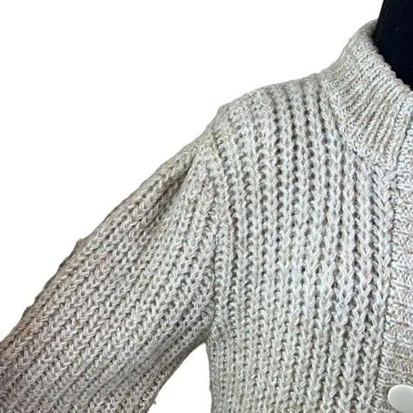 Bramble Lane Vintage Chunky Puff Sleeve Knit Granny Cardigan Oatmeal Size M