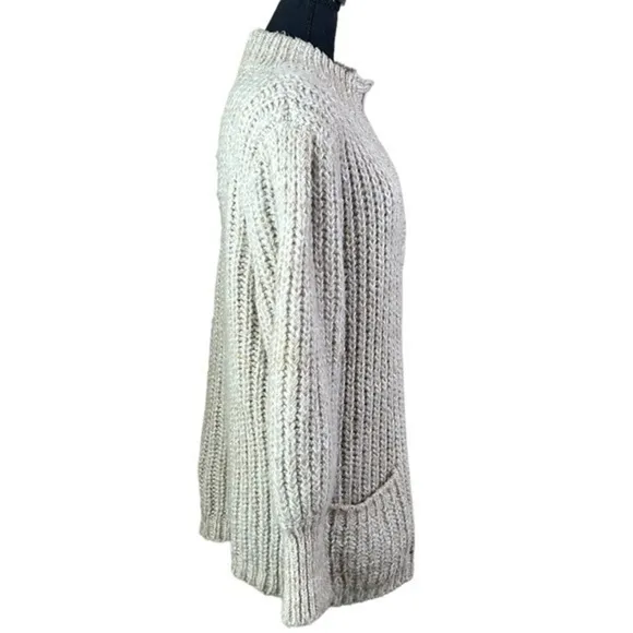 Bramble Lane Vintage Chunky Puff Sleeve Knit Granny Cardigan Oatmeal Size M