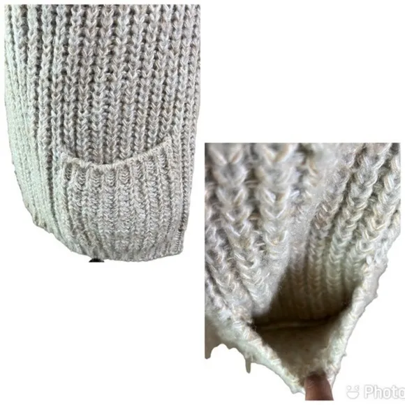 Bramble Lane Vintage Chunky Puff Sleeve Knit Granny Cardigan Oatmeal Size M