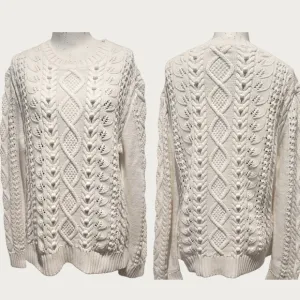 Brooks Brothers Red Fleece 100% Cotton White Chunky Cable Fisherman Sweater XL