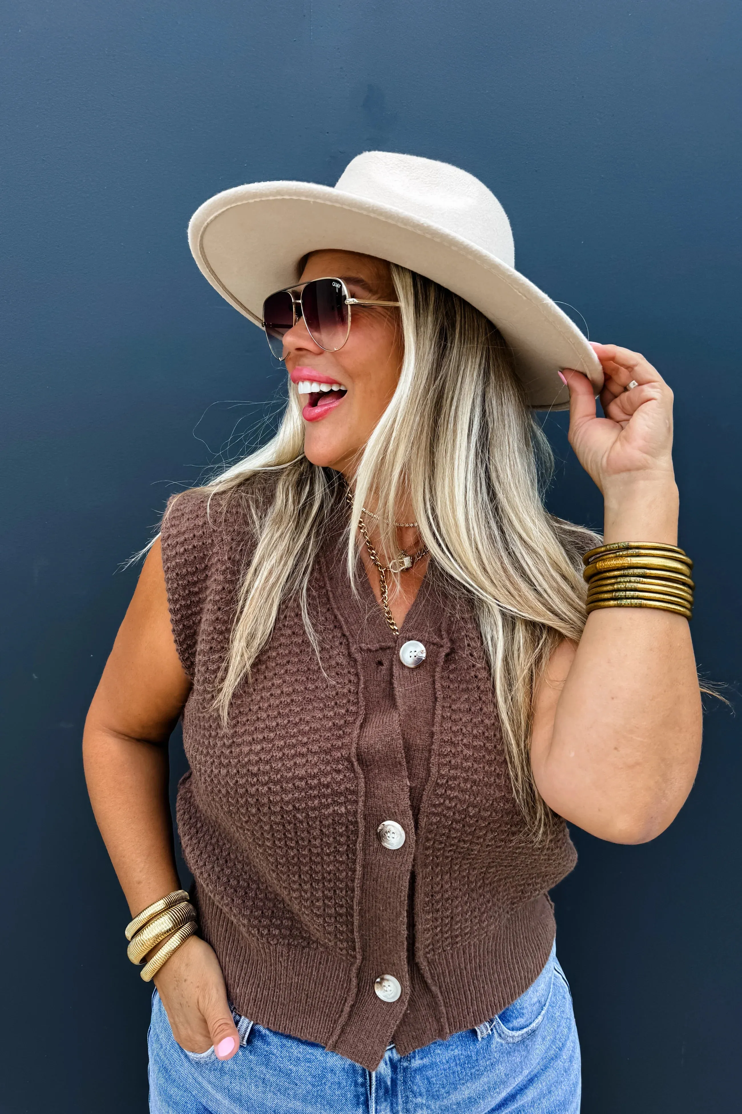 Carlyn Sweater Vest: Brown