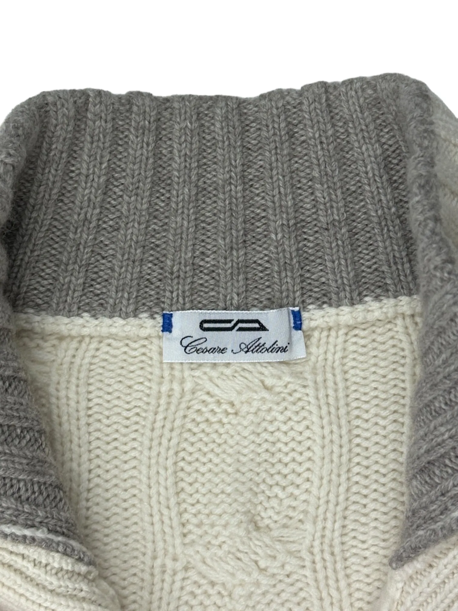Cesare Attolini Offwhite Cashmere Cable Cardigan
