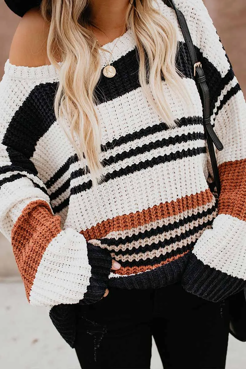 Chicindress Paneled Knitted Striped Sweater