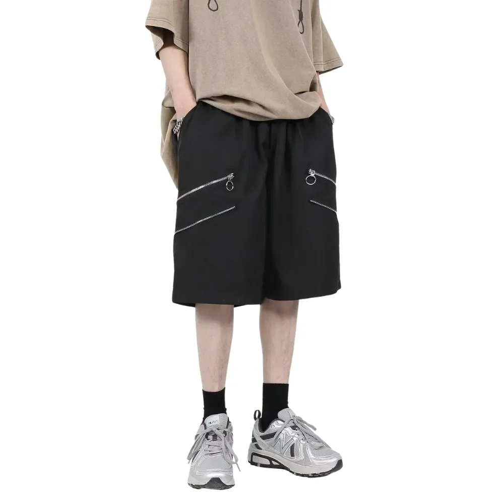 Classic Solid Zipper Cargo Shorts