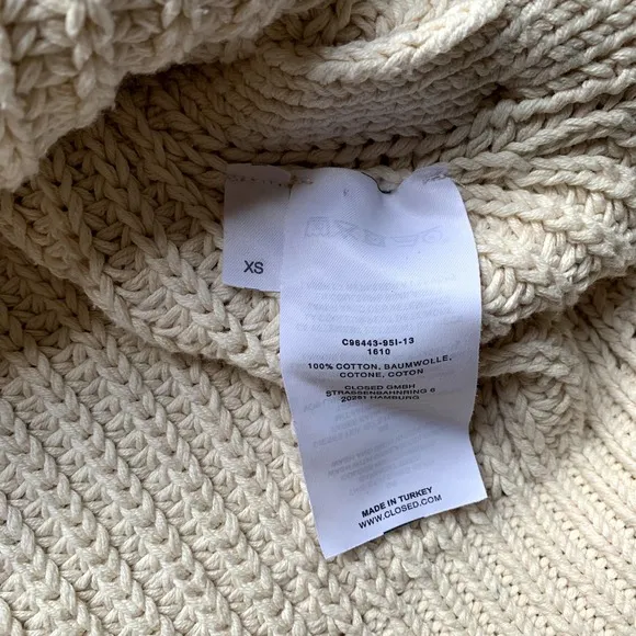 Closed Brand Cotton Button Detail Sweater Cream Chunky Knit XS