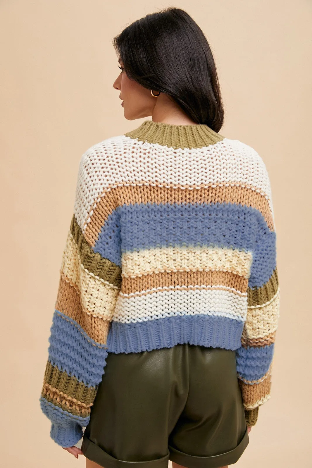 Color Block Striped Chunky Sweater